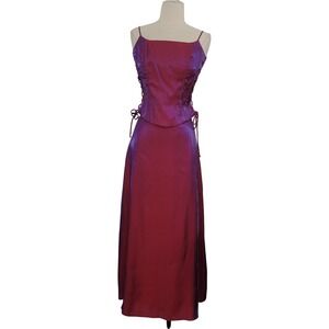 Vtg 90s‎ Lenovia Iridescent 2 Piece Gown Dress Sz XS Pink Purple Corset Lace Up